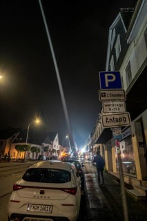 Transport of a 68 metre long, 22 tonne blade of a wind turbine, here in Breckerfeld, with a