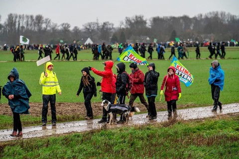 Many thousands of demonstrators march after a demonstration against the demolition of the lignite