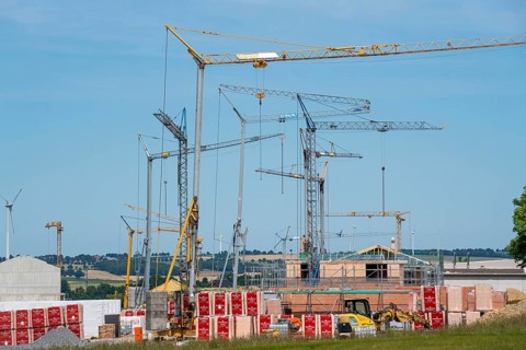 New development area near Bad Wünnenberg, construction sites of various detached houses and