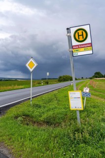 Bus stop Abzweig Eschenpötel, in the countryside, Sauerland, near Warstein-Allagen, country road