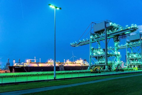 EemsEnergyTerminal, floating LNG terminal in the seaport of Eemshaven, tankers bring liquefied