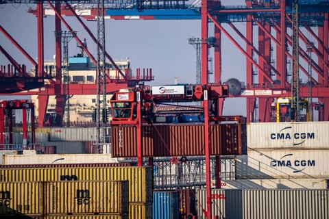 Container terminal in the seaport of Bremerhaven, Eurogate Container Terminal with almost 50
