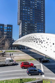 The Parkbruk, cycle and pedestrian bridge in the city centre of Antwerp, crosses a multi-lane city