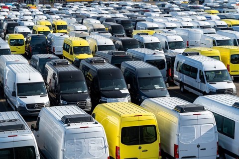Car terminal in the inland port Logport I, in Duisburg on the Rhine, vehicle handling of new cars,