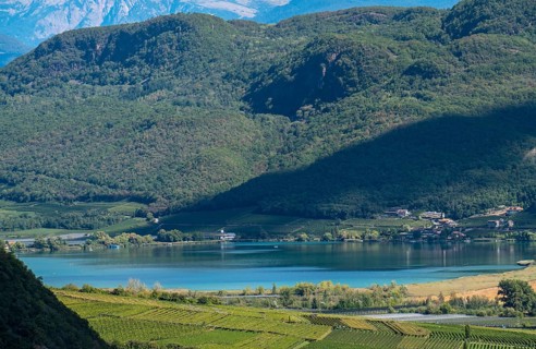 Lake Kaltern, near the village of Kaltern, in the Adige Valley in South Tyrol, one of the two