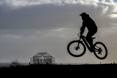 Mountain bike trail with jumps, downhill trail, on the Norddeutschland spoil tip in
