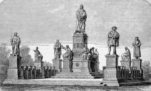 The Luther Monument in Worms, Germany, in 1870, Historical, digital reproduction of an original
