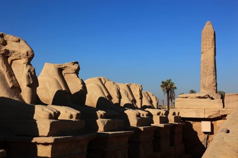 Luxor, part of the Avenue of the Ram and obelisk, Karnak Temple, Africa, Upper Egypt, UNESCO World