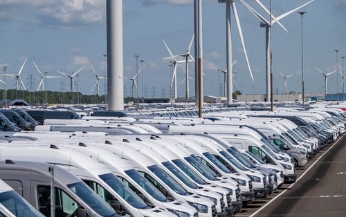 Storage area for new cars in the port of Vlissingen-Oost, vehicles are temporarily stored on over