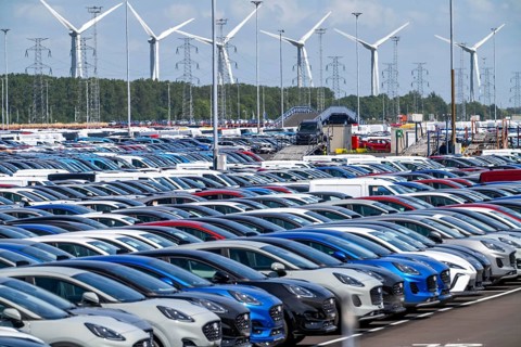 Storage area for new cars in the port of Vlissingen-Oost, vehicles are temporarily stored on over