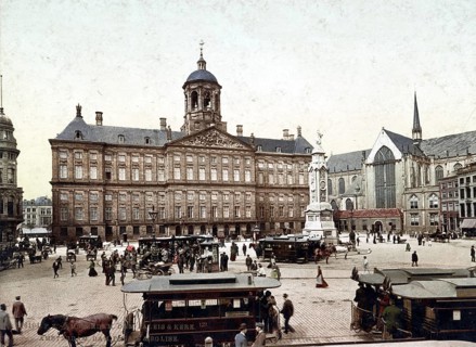 Dam Square with the Royal Palace (left) and the Nieuwe Kerk (right), Amsterdam, Holland, 1890,
