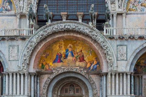 St Mark's Basilica with the mosaic of Christ on the outer façade, architecture, history, art, St