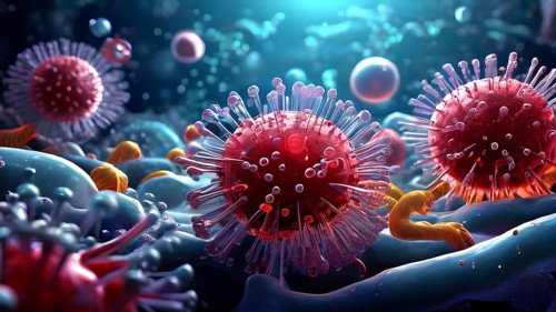3d illustration of bacteria molecule in the backdrop conception of the humane immune system, AI