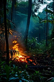 Destructive act of fire clearing within the amazon rainforest, AI generated