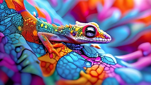 Nano material inspired by gecko feet with intricate patterns and vibrant colors representing