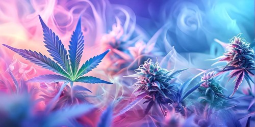 Abstract painting symbolizing the tranquil impact of cannabis in swirling soft pastel hues, AI