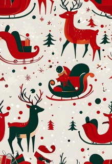 Whimsical abstract scene with stylized reindeer and sleighs to capture the magic of Christmas, AI
