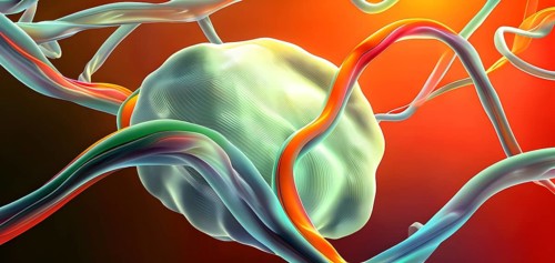 Three dimensional render of cholesterol in blood stream, AI generated