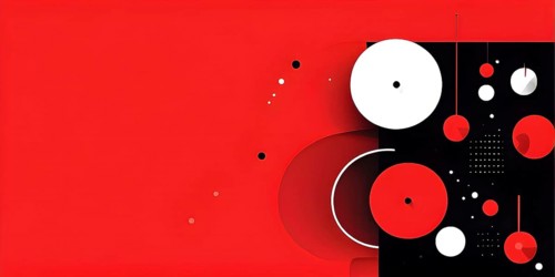 Minimalist illustration featuring abstract geometric shapes with red color accent symbolizing fun
