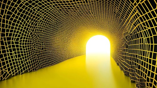 Abstract geometric pattern tunnel structure embodying data streams and communication in yellow
