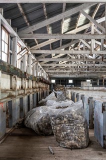 Semi-packaged wool for export, Estancia San Gregorio, Puente Alto, Metropolitan Region, Chile,