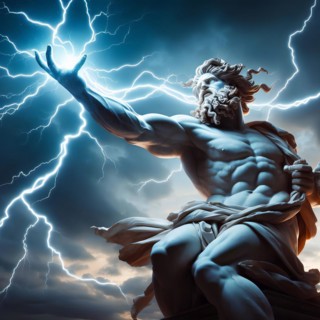 The Greek god Zeus hurls lightning bolts from his hand, symbol photo greek mythology, god, gods,