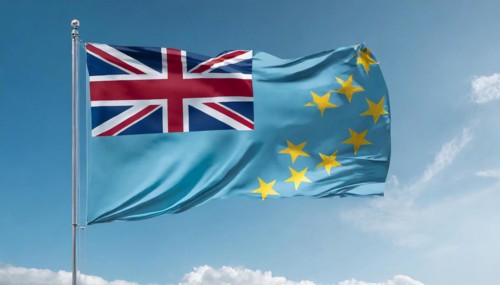 Flags, the national flag of Tuvalu flutters in the wind