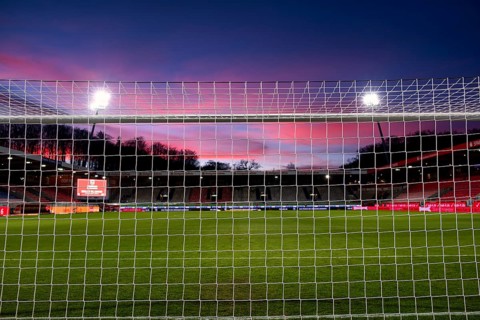 1. FC Heidenheim 1846, stadium, interior, goal net, evening sky, sunset, dramatic, Voith-Arena,