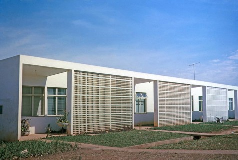 Facades of residential buildings in neighbourhood units capital Brasilia, Federal District, Brazil