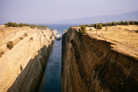 A ship sailing through the Corinth Canal, Greece, 1964, Europe