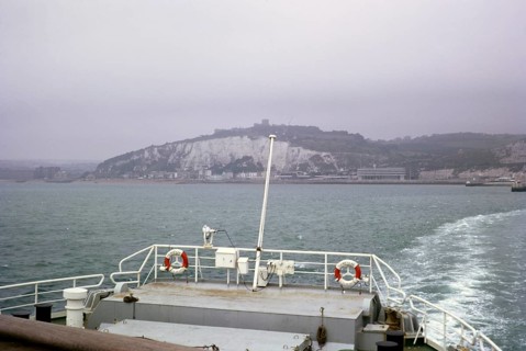 Canal ferry Compagne leaves Dover, Kent, England on a cloudy day in 1970
