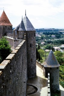 Walls, towers and ramparts UNESCO World Heritage Site, fortified town of Carcassonne, France 1973