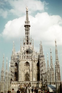 Spires on the roof of the cathedral, Milan, Lombardy, Italy 1957