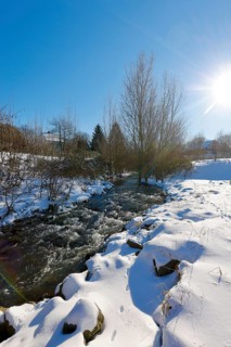 Dortmund, North Rhine-Westphalia, Germany - Sunny winter landscape in the Ruhr area, ice and snow