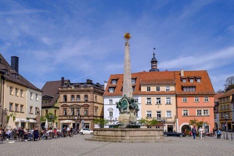 Luitpold Fountain on the market square, Kulmbach, Upper Franconia, Bavaria, Germany, Europe