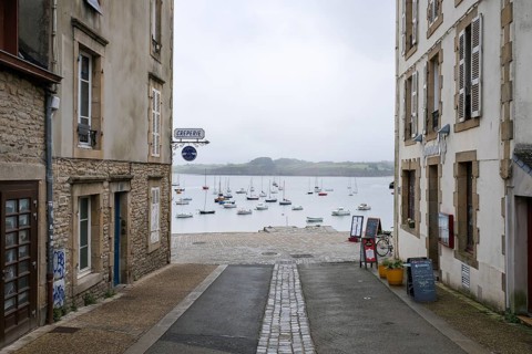 Douarnenez, Brittany, France - Alley at the harbour Port de Rosmeur in the picturesque harbour town