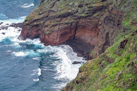 Small bay with black sand at Punta del Frontón, Punta Del Hidalgo, Tenerife, Canary Islands, Spain,
