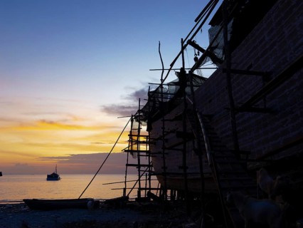 Shipyard in the old shipbuilding village, wooden ship, schooner, Tana Beru, Sulawesi, Indonesia,