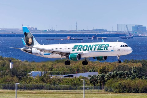 A Frontier Airlines Airbus A321 aircraft with the registration number N714FR at Tampa Airport, USA,