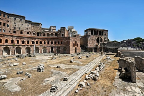 View of historic Traian's Forum Forum of Traian Foro Traiano from antiquity with building in