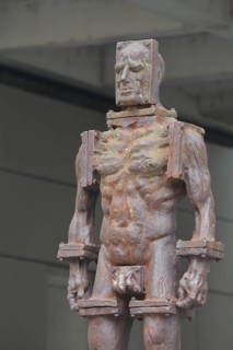 Sculpture Antimensch by Zbigniew Fraczkiewicz 1998, male figure, steel, robot, human, mutant,