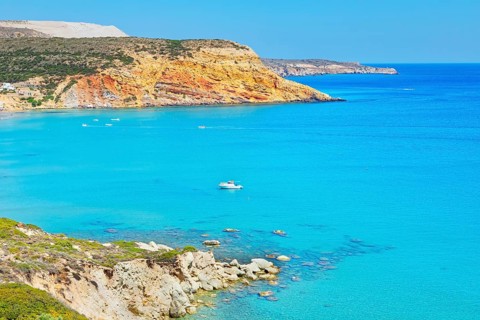 View of Provatas bay, Milos Island, Cyclades Islands, Greece, Europe