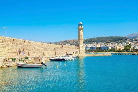 Venetian lighthouse, Rethymno, Crete, Greek Islands, Greece, Europe