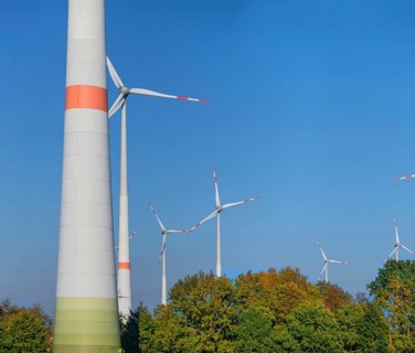 Wind turbines, blue sky, Schönberg, Mecklenburg-Western Pomerania, Germany, Europe