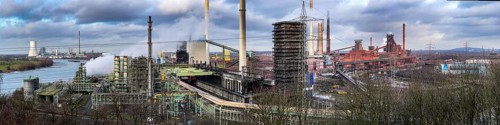 Panorama of the Thyssenkrupp Steel steelworks in Duisburg-Marxloh, on the Rhine, STEAG coal-fired