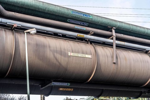 Pipelines for district heating, blast furnace gas, at the Thyssenkrupp Steel site in Duisburg