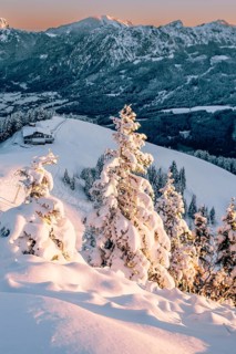 Snow-covered windscape in the Alps at Neunerköpfle in the Tannheimer Tal in Tyrol, Austria, Europe
