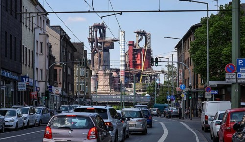 Duisburg, Ruhr area, North Rhine-Westphalia, Germany, city view with the ThyssenKrupp Steel