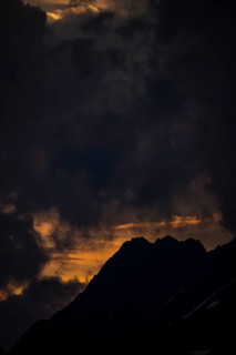 Summit in the morning light with dramatic clouds, Lech, Lechquellengebirge, Vorarlberg, Austria,