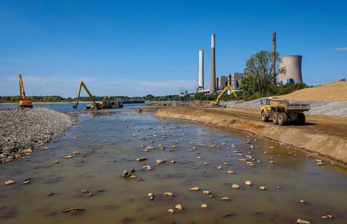 Dinslaken, Voerde, North Rhine-Westphalia, Germany, Emscher estuary into the Rhine. Construction